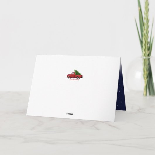 クリスマスの赤いトラックと松の木 | クリスマス カード (裏面)