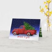 クリスマスの赤いトラックと松の木 | クリスマス カード (黄色い花)