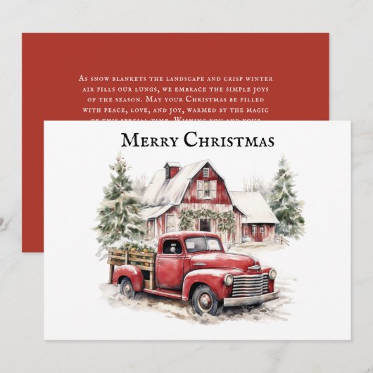 クリスマスの赤いトラックと松の木 シーズンカード (正面/裏面)