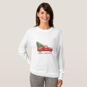 クリスマスの赤いトラックのツリーの運搬 Tシャツ (正面フル)