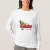 クリスマスの赤いトラックのツリーの運搬 Tシャツ (正面)