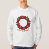 クリスマスの赤いバラのリース ハッピー・クリスマス Tシャツ (正面)
