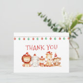 クリスマスの赤いパーティー帽を被った赤ちゃん動物たち サンキューカード (スタンド正面)