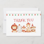 クリスマスの赤いパーティー帽を被った赤ちゃん動物たち サンキューカード (正面)