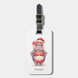 クリスマスの赤いビキニ姿のカバ ラゲッジタグ