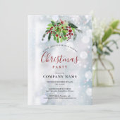 クリスマスの赤いベリーの雪の会社の年末パーティー 招待状 (スタンド正面)