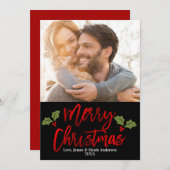 クリスマスの赤いホイルのモダンな原稿の休日の写真 シーズンカード (正面/裏面)