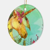 クリスマスの赤いポインセチアの魔法の金ユニコーン セラミックオーナメント (左)
