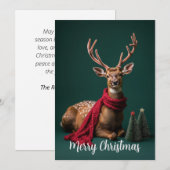 クリスマスの赤いマフラーの鹿の芸術作品 シーズンカード (正面/裏面)