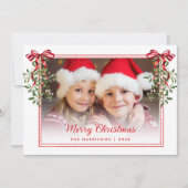 クリスマスの赤いリボンとグリーン 水彩写真 シーズンカード (正面)