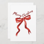 クリスマスの赤いリボンのグリーティングカード 招待状 (正面/裏面)