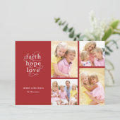 クリスマスの赤い信仰希望愛のタイポグラフィー4枚写真カード シーズンカード (スタンド正面)