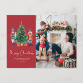 クリスマスの赤い写真のホリデーポストカード シーズンポストカード (正面)