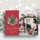 クリスマスの赤い写真のホリデーポストカード シーズンポストカード