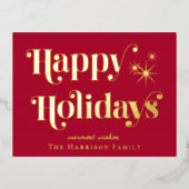 クリスマスの赤い写真 ホリデーシーズン 箔シーズンポストカード (正面)