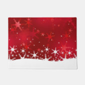 クリスマスの赤い冬の雪片 ドアマット (正面)