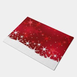 クリスマスの赤い冬の雪片 ドアマット
