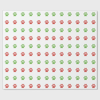 クリスマスの赤い及び緑ペット足のプリントパターン ラッピングペーパー