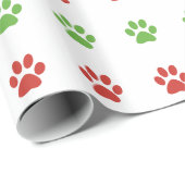 クリスマスの赤い及び緑ペット足のプリントパターン ラッピングペーパー (ロールコーナー)