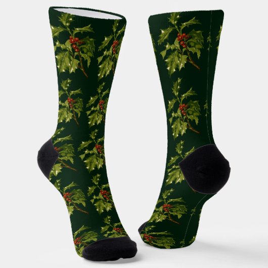 クリスマスの赤い実のヒイラギの小枝 ソックス (傾斜あり)