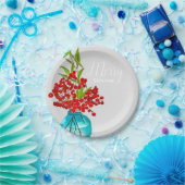 クリスマスの赤い実の水彩画アート ペーパープレート (パーティー)