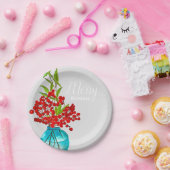 クリスマスの赤い実の水彩画アート ペーパープレート (パーティー)