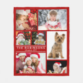 クリスマスの赤い家族写真のコラージュDYIのテンプレート フリースブランケット (正面)