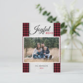 クリスマスの赤い格子縞の家族写真 シーズンポストカード (スタンド正面)