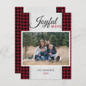 クリスマスの赤い格子縞の家族写真 シーズンポストカード (正面/裏面)