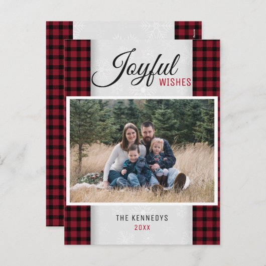 クリスマスの赤い格子縞の家族写真 シーズンポストカード (正面/裏面)