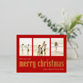 クリスマスの赤い楽しい写真コラージュカード 箔シーズンポストカード (立ち正面)