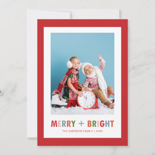クリスマスの赤い楽しい明るい写真 シーズンカード (正面)
