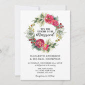 クリスマスの赤い水彩花輪のウェディング 招待状 (正面)