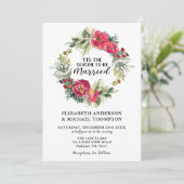 クリスマスの赤い水彩花輪のウェディング 招待状 (スタンド正面)