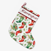 クリスマスの赤い緑のストッキングパターンストッキング ラージクリスマスストッキング (正面 (吊り時))