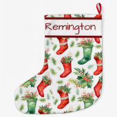 クリスマスの赤い緑のストッキングパターンストッキング ラージクリスマスストッキング (裏面)