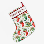 クリスマスの赤い緑のストッキングパターンストッキング ラージクリスマスストッキング (裏面 (吊り時))