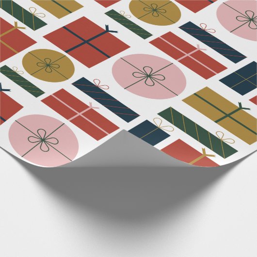 クリスマスの赤い緑のピンクの幾何学的スタイル ラッピングペーパー (角)