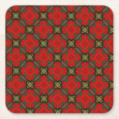 クリスマスの赤い緑のモダンなパターン スクエアペーパーコースター (正面)