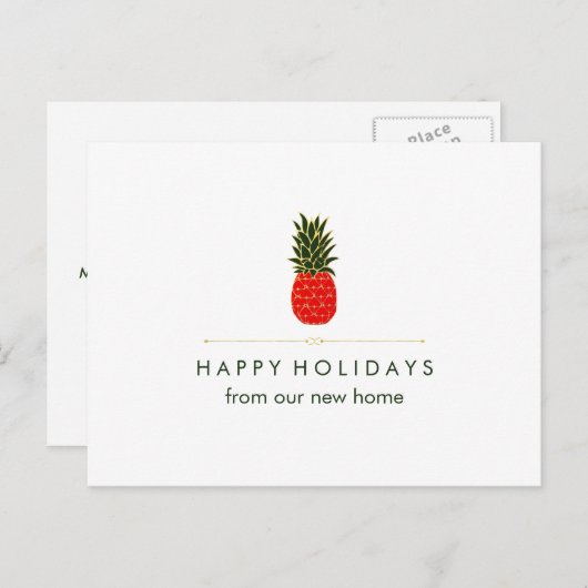 クリスマスの赤い緑金ゴールドのパイナップルの新しい住所 シーズンポストカード (正面/裏面)
