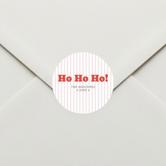 クリスマスの赤い縞模様のHo Ho Ho ラウンドシール