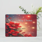 クリスマスの赤い花のホリデーカード シーズンカード (スタンド正面)