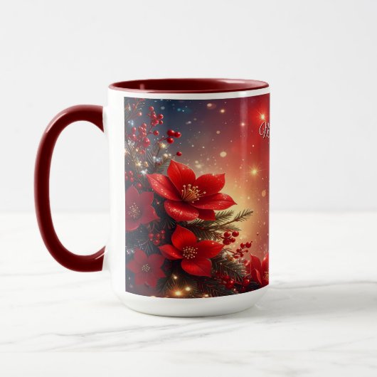 クリスマスの赤い花のホリデーマグ マグカップ (左)