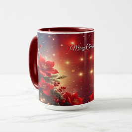 クリスマスの赤い花のホリデーマグ マグカップ