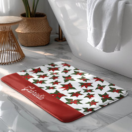 クリスマスの赤い花の植物画 バスマット