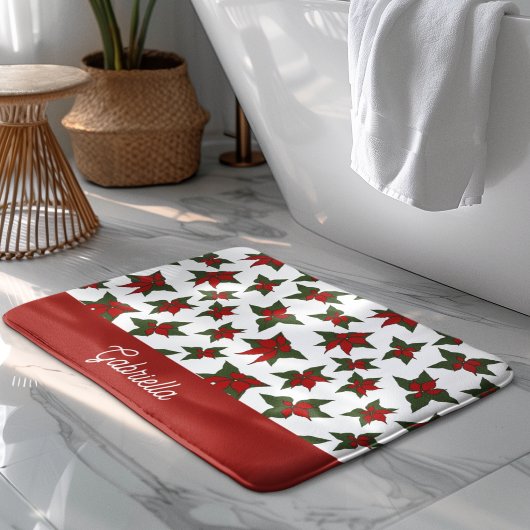 クリスマスの赤い花の植物画 バスマット