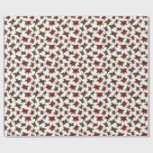 クリスマスの赤い花の植物画 ラッピングペーパー (フラット)