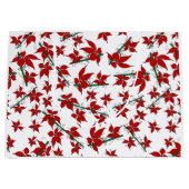 クリスマスの赤い花の植物画 ラージペーパーバッグ (正面)
