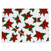 クリスマスの赤い花の植物画 ラージペーパーバッグ (正面)