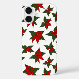 クリスマスの赤い花の植物画 iPhone 16ケース